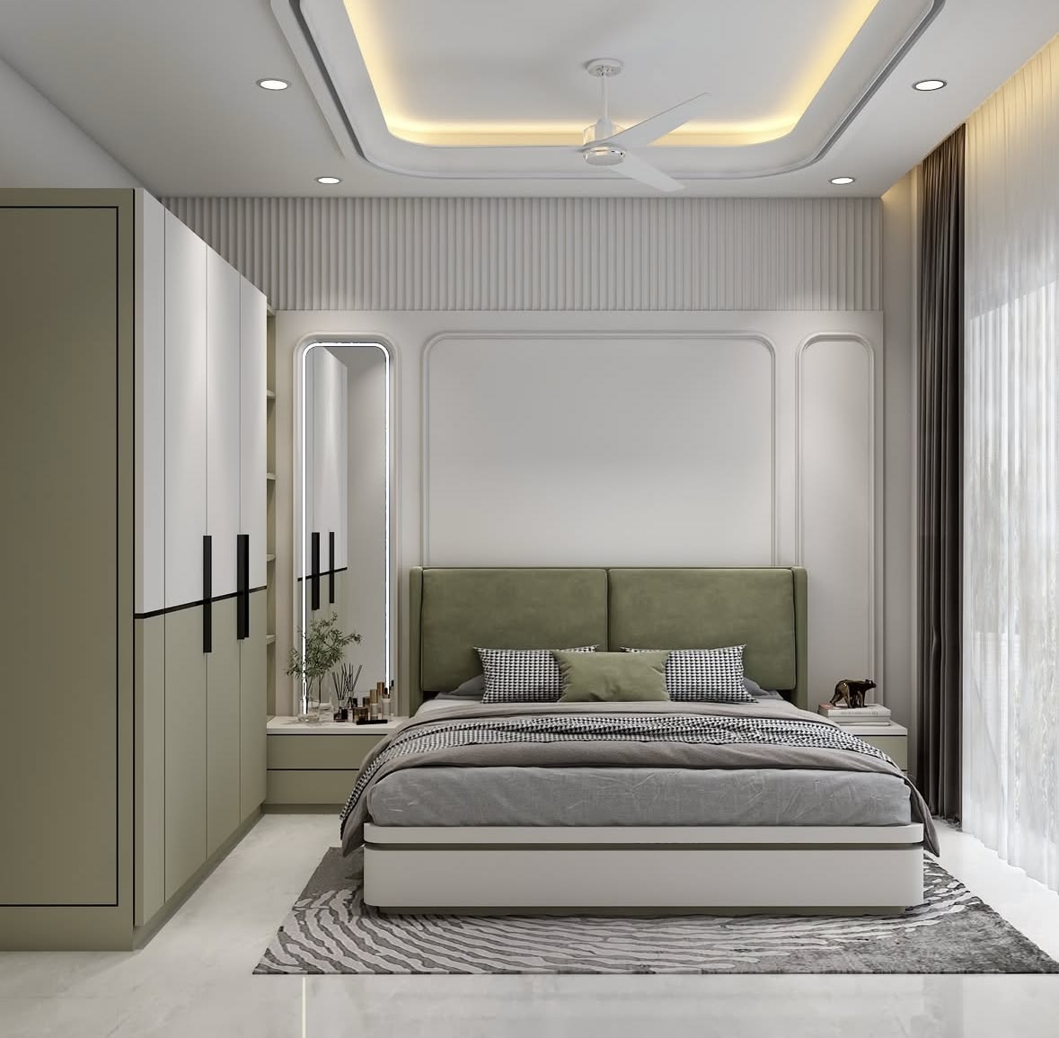 Modern Bedroom Retreat with Floor-to-Ceiling Sliding Glass Wardrobe #113